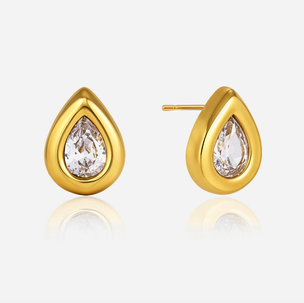 18K Gold-Plated Stainless Steel Teardrop CZ Earrings for Women