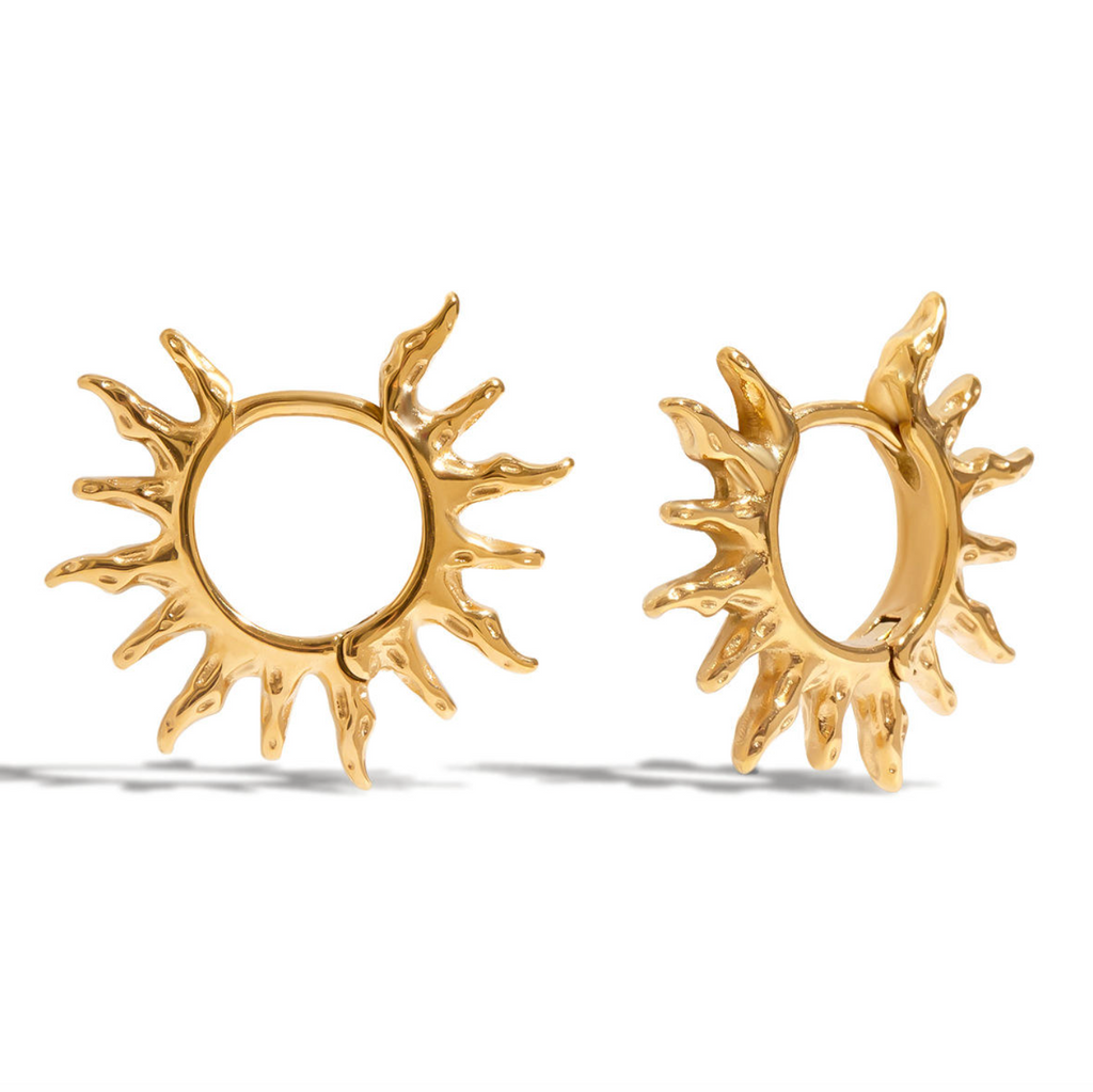 18K Gold-Plated Sun Design Hoop Earrings for Women
