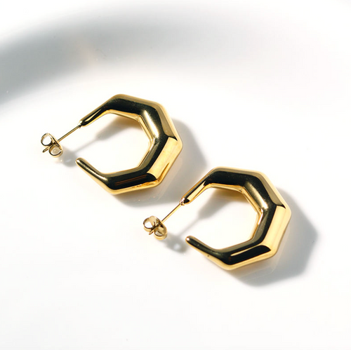 18K Gold-Plated Hexagon Earrings for Women